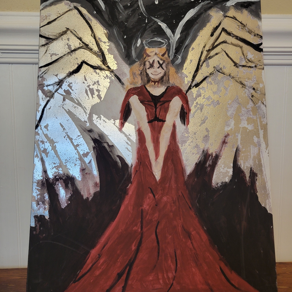 Hand-Painted Red Angelist Home Art Canvas by